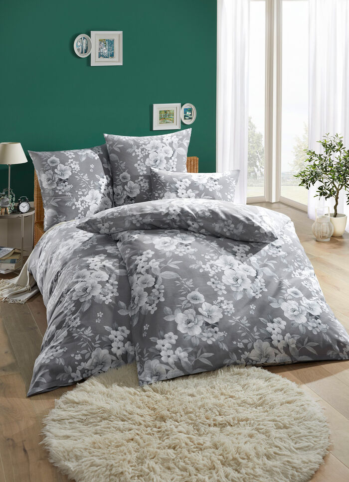 Beidseitig bedruckte Bettwäsche-Garnitur aus Polycotton GRAU