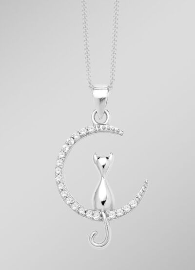 Anh&auml;nger Katze im Mond aus Silber 