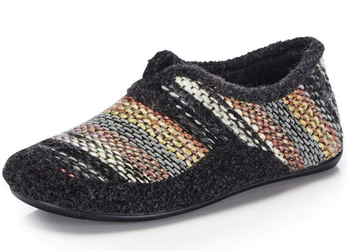 Laurina, bequeme Damen-Hausschuhe, Weite G, mit herausnehmbarem Fu&szlig;bett ANTHRAZIT-BUNT