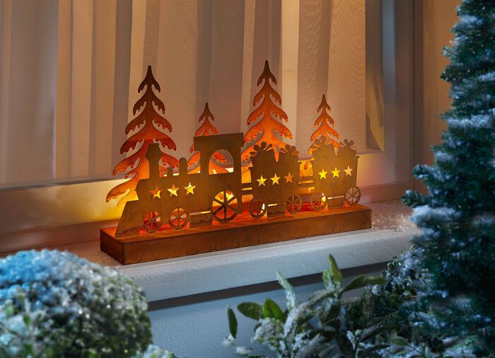 LED-Silhouette Weihnachtszug aus Metall 