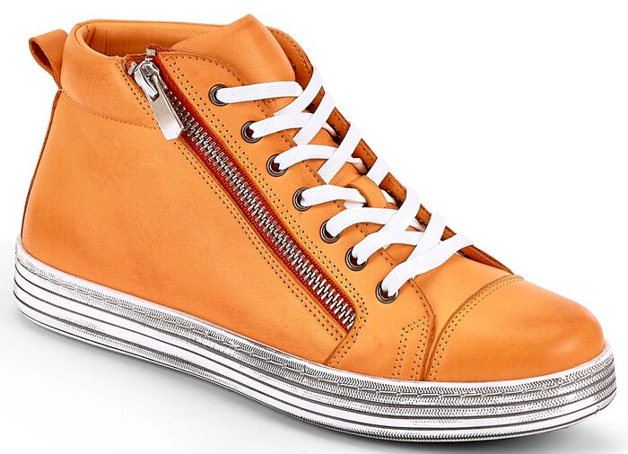 Trendige Schn&uuml;r-Stiefelette in 3 Farben mit herausnehmbarem Lederfu&szlig;bett, Weite G GELBORANGE