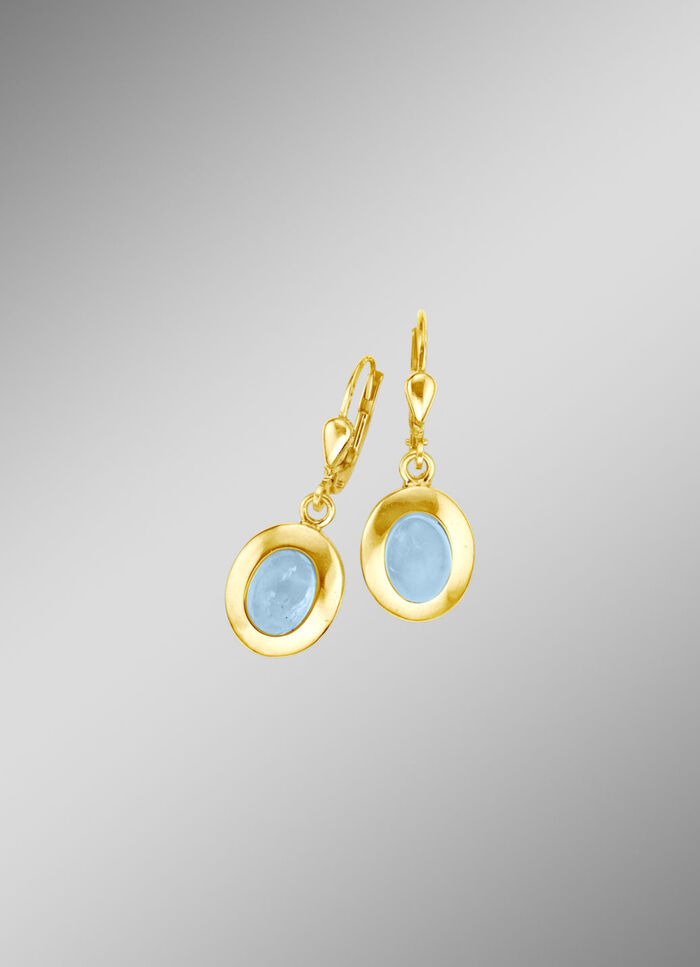 Ohrringe mit echtem Aquamarin-Cabochon 