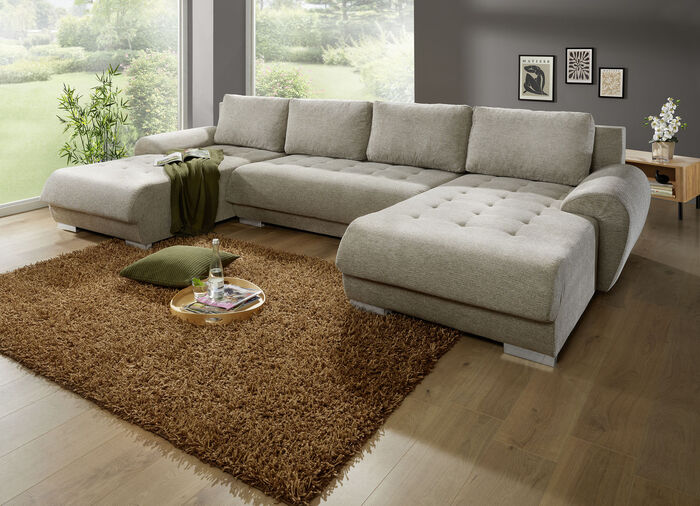 Polstermöbel mit Bettfunktion und Bettkasten BEIGE