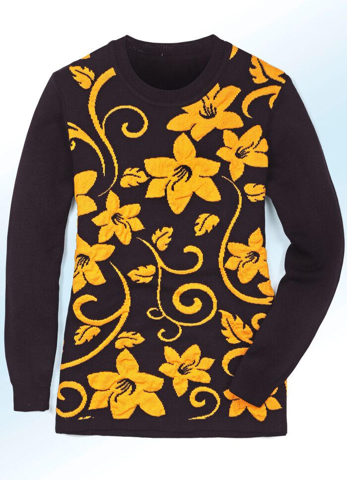 Pullover mit Jacquardmuster und Cloqu&eacute;-Effekten GELB-SCHWARZ