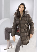 Daunen-Kurzmantel mit abnehmbarer Kapuze 