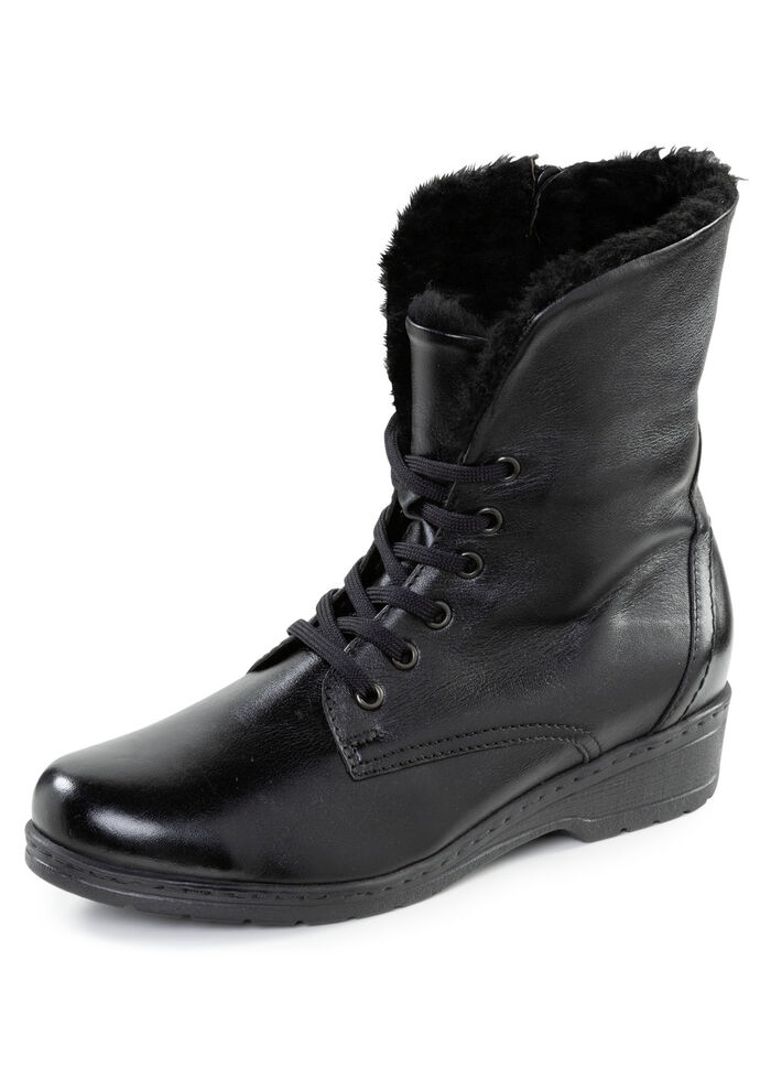 ELENA EDEN Schnür-Stiefelette mit umschlagbarem Lammfellkragen SCHWARZ