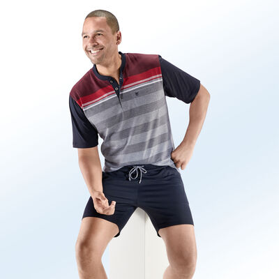 Hajo Klima Komfort Shorty mit garngefärbtem Ringeldessin, Knopfleiste, Brusttasche 