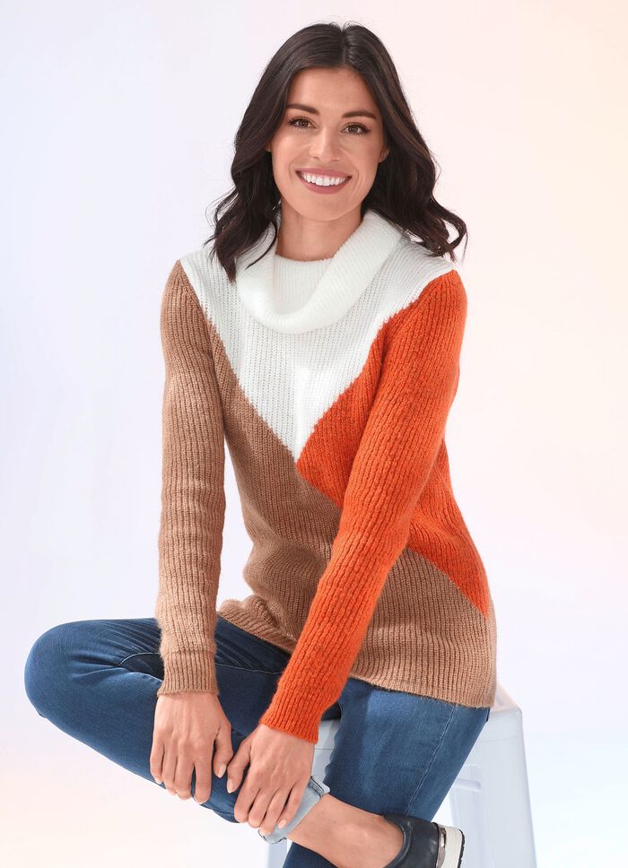 Pullover in superflauschiger Qualität CAMEL-ORANGE-WOLLWEISS