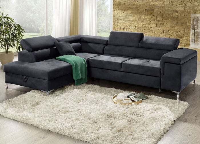 Polsterecke mit Bettfunktion und Komfortschaum-Polsterung ANTHRAZIT