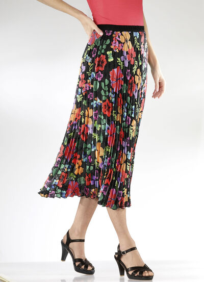 Plissee-Rock mit floraler Dessinierung 