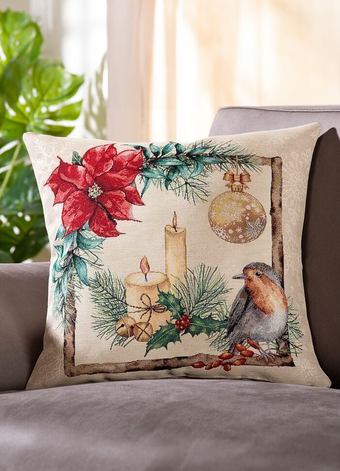 Kissenbezug mit Rotkehlchen-Motiv 