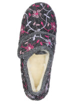 Gefütterte Damen-Hausschuhe, mit Klettverschluss ANTHRAZIT