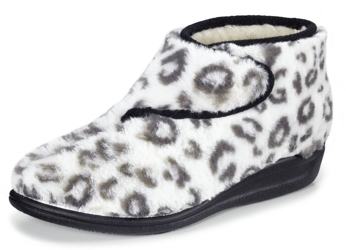 Klett-Stiefelette aus kuscheligem Plüsch WEISS-SCHWARZ