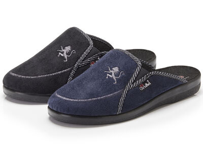 Zweierpack, klassische Herren-Hausschuhe, Weite H, mit Gummizug 