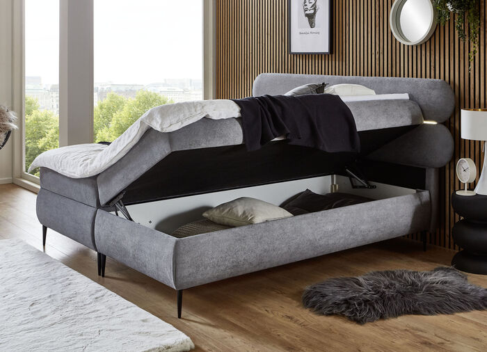 Boxspringbett mit LED-Beleuchtung und Topper ANTHRAZIT