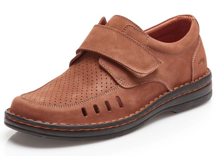 Slipper mit verstellbarer Klettspange COGNAC