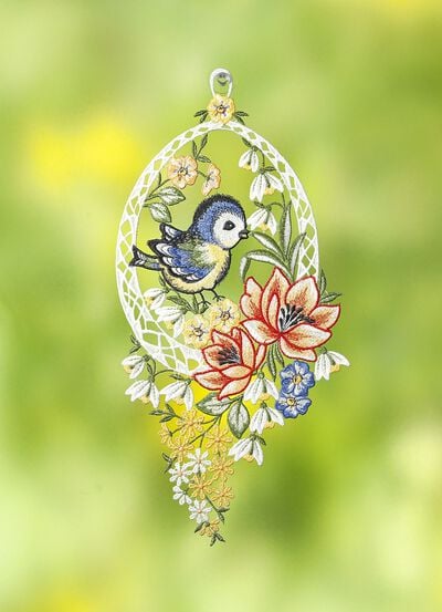 Fensterbild aus echter Plauener Spitze 