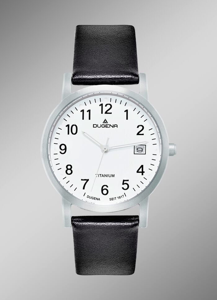 Herrenuhr mit Titangeh&auml;use und Lederband 