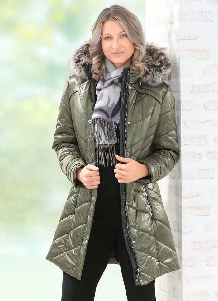 Longjacke mit abnehmbarem Kunstpelz-Besatz 