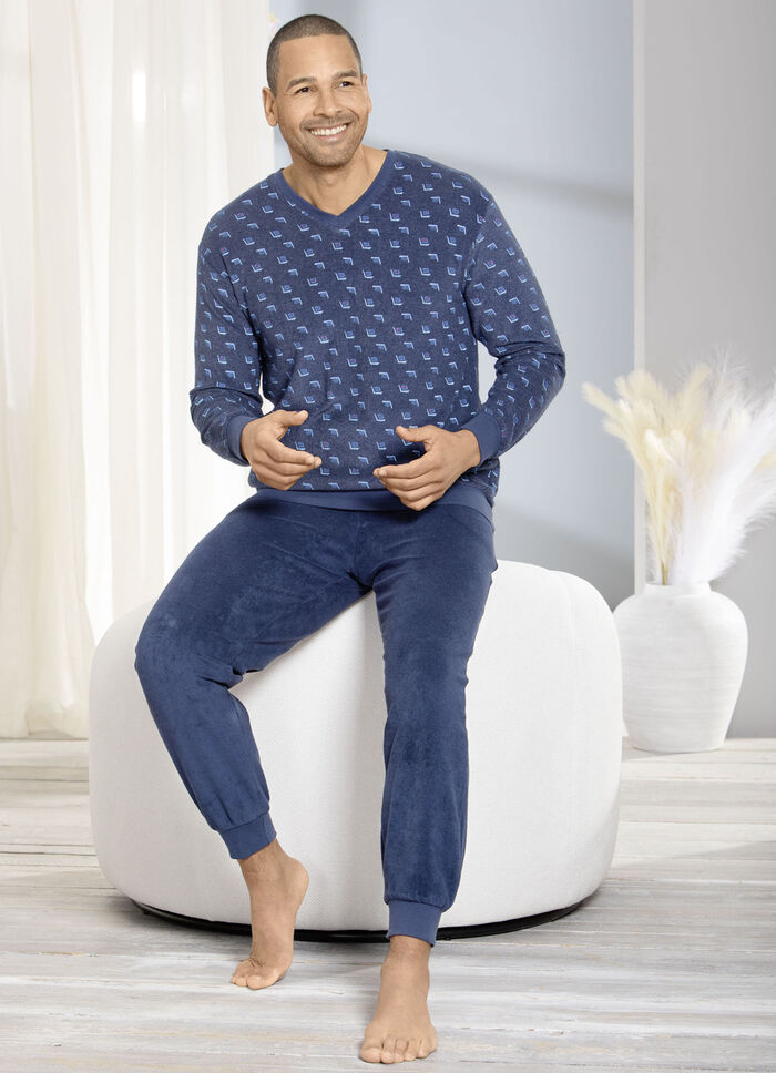 Schlafanzug aus Frottierstretch mit Bündchenabschlüssen 