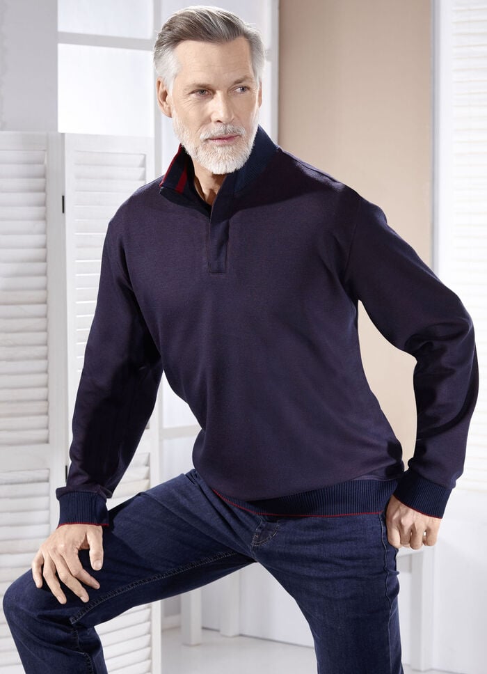 Stehkragen-Shirt in 3 Farben MARINE-BORDEAUX