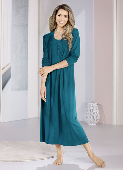 Nachthemd, Langarm mit Biesenverarbeitung und Knopfleiste 