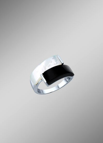 Damenring mit echt Onyx und echt Perlmutt 
