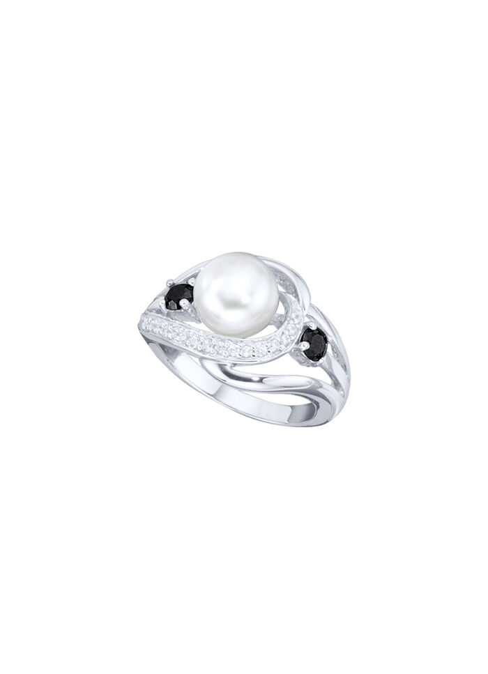 Damenring mit synthetischen Zirkonia und Süßwassser-Zuchtperle 