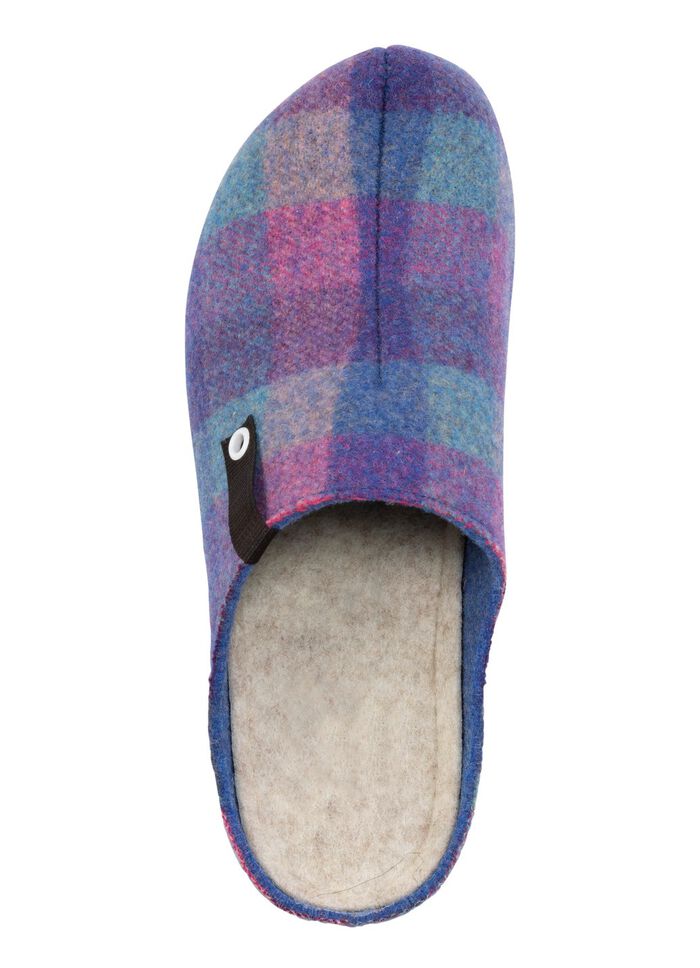 Laurina Pantoffel aus kariertem Textilmaterial BLAU-VIOLETT