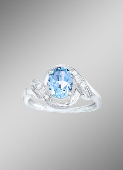 Moderner Damenring mit Blautopas und echt Weißtopas 