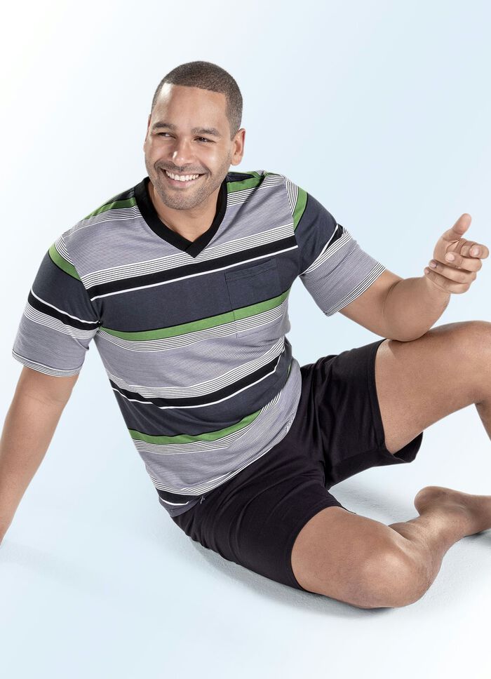 Zweierpack Shortys mit V-Ausschnitt, Ringeldessin und Brusttasche 