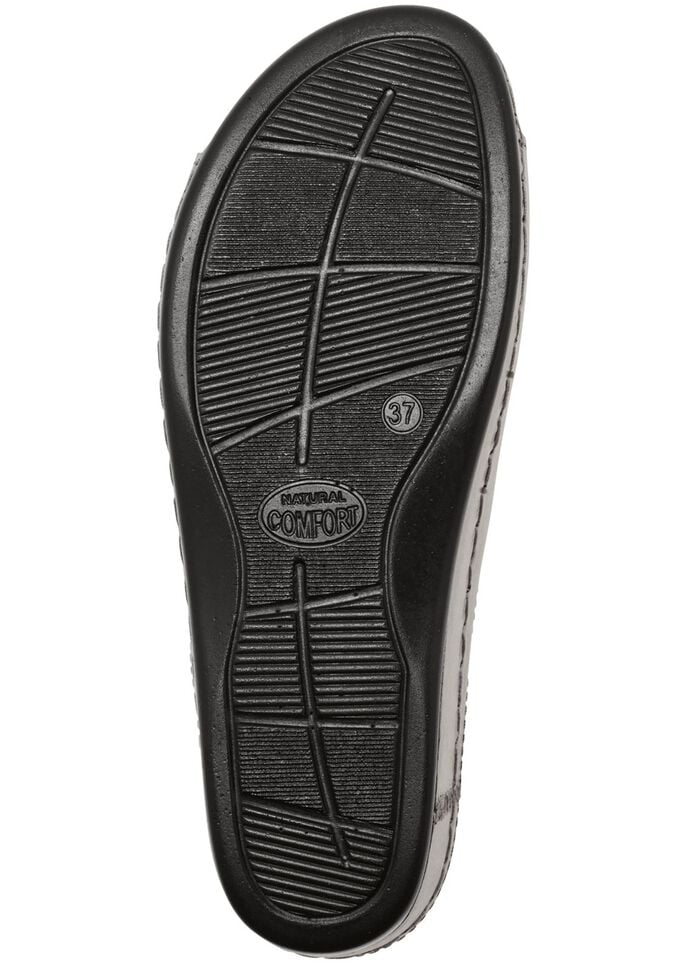 Bequeme Damen-Pantoletten, Weite G, mit Lederbl&uuml;te ANTIKBRONZE