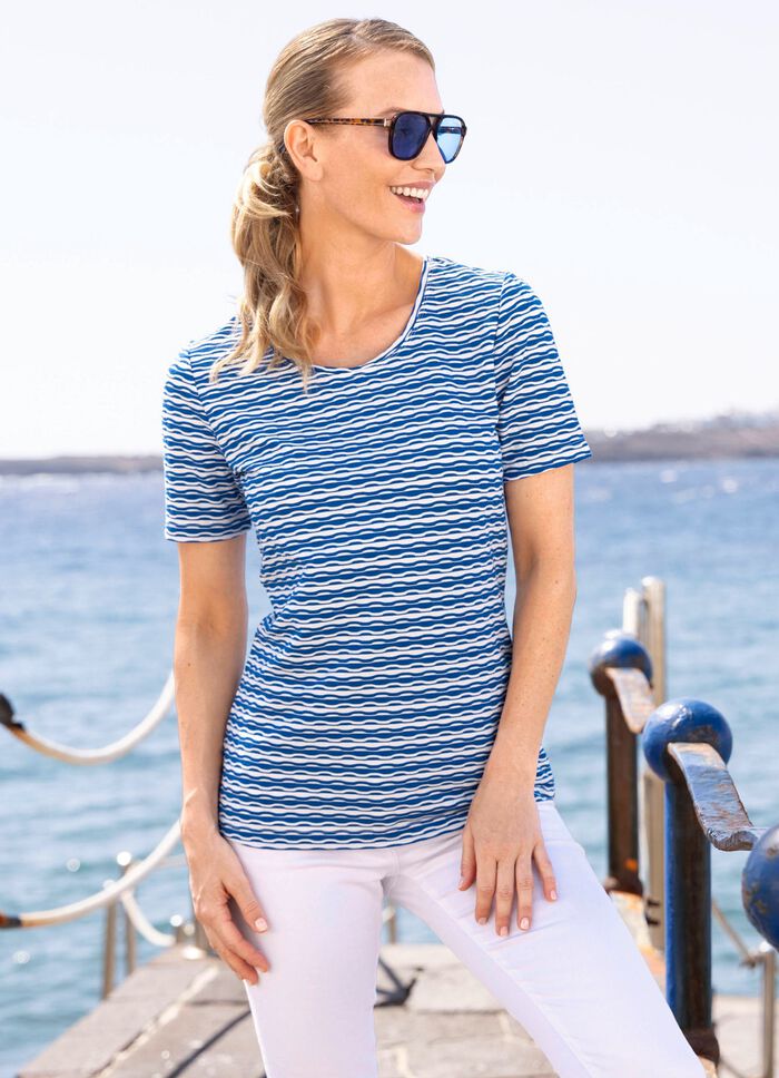 Shirt in geringelter Optik in 2 Farben ROYALBLAU-WEISS