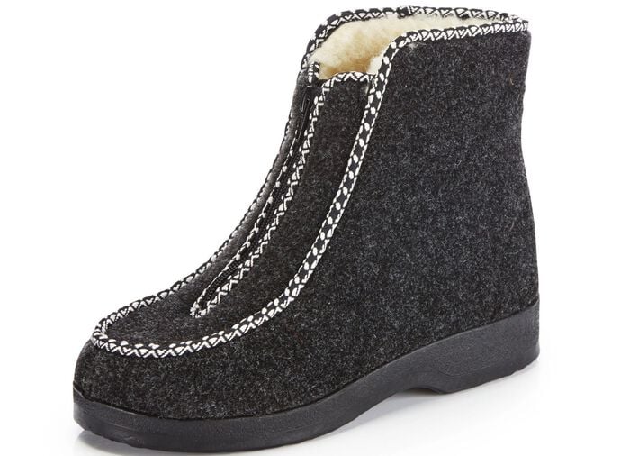 Warme Damen-Hausschuhe, Weite H, mit Rei&szlig;verschluss ANTHRAZIT