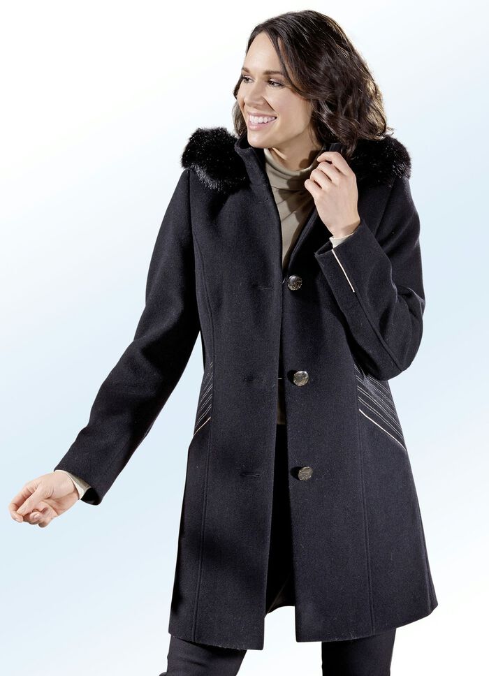 Longjacke in 2 Farben mit kontrastfarbenem Zierstepp an den Schubtaschen SCHWARZ