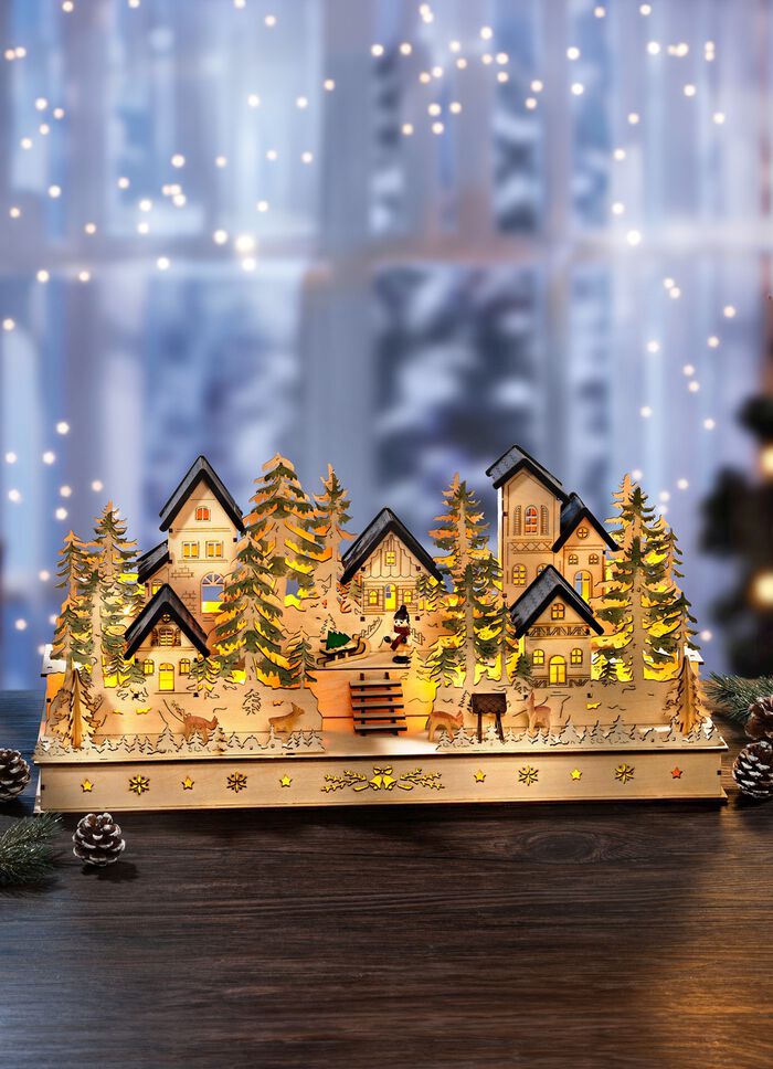 Beleuchtetes Winterdorf aus Holz 