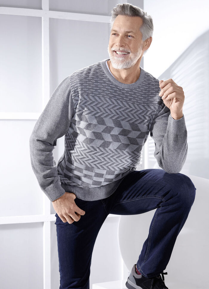 Attraktiver Rundhalspullover in 3 Farben GRAU MELIERT