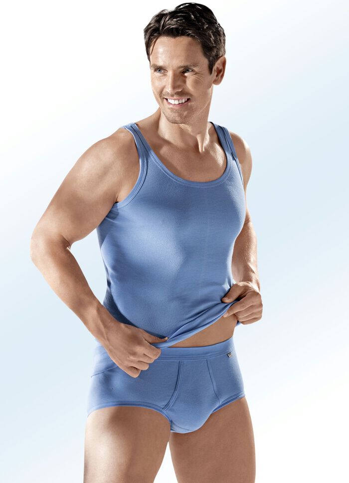 Hermko Viererpack Slips aus Feinripp mit Eingriff, blau 