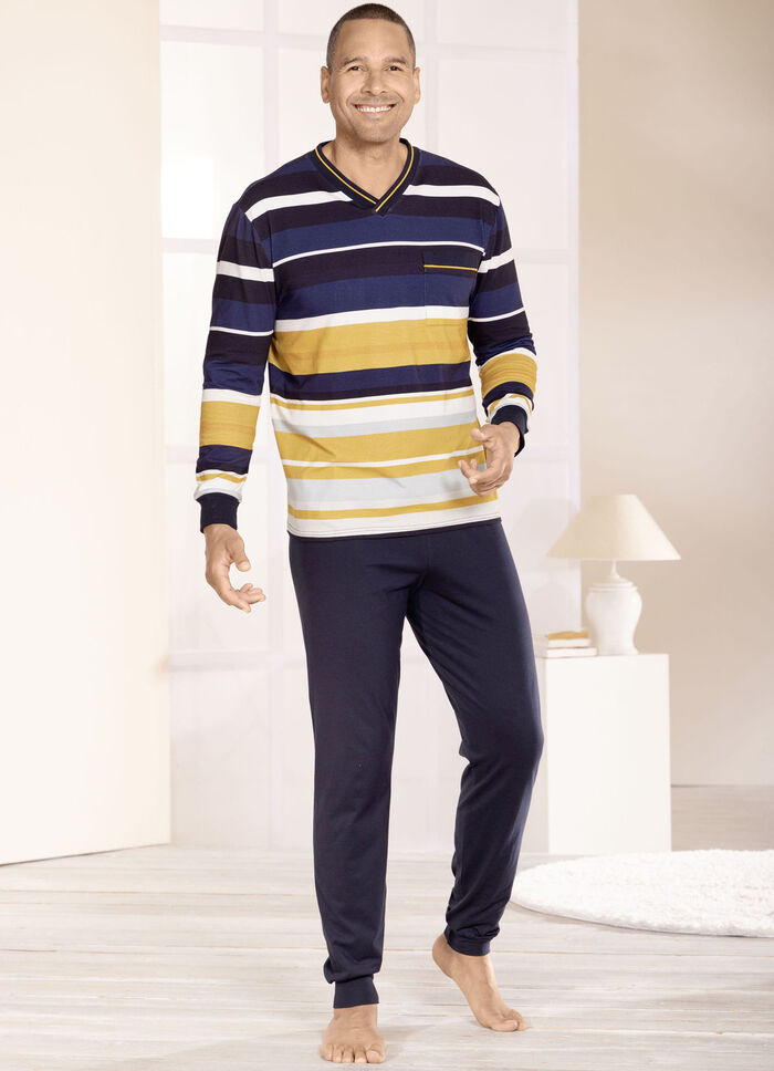 Schlafanzug mit V-Auschnitt und Bündchenabschlüssen  