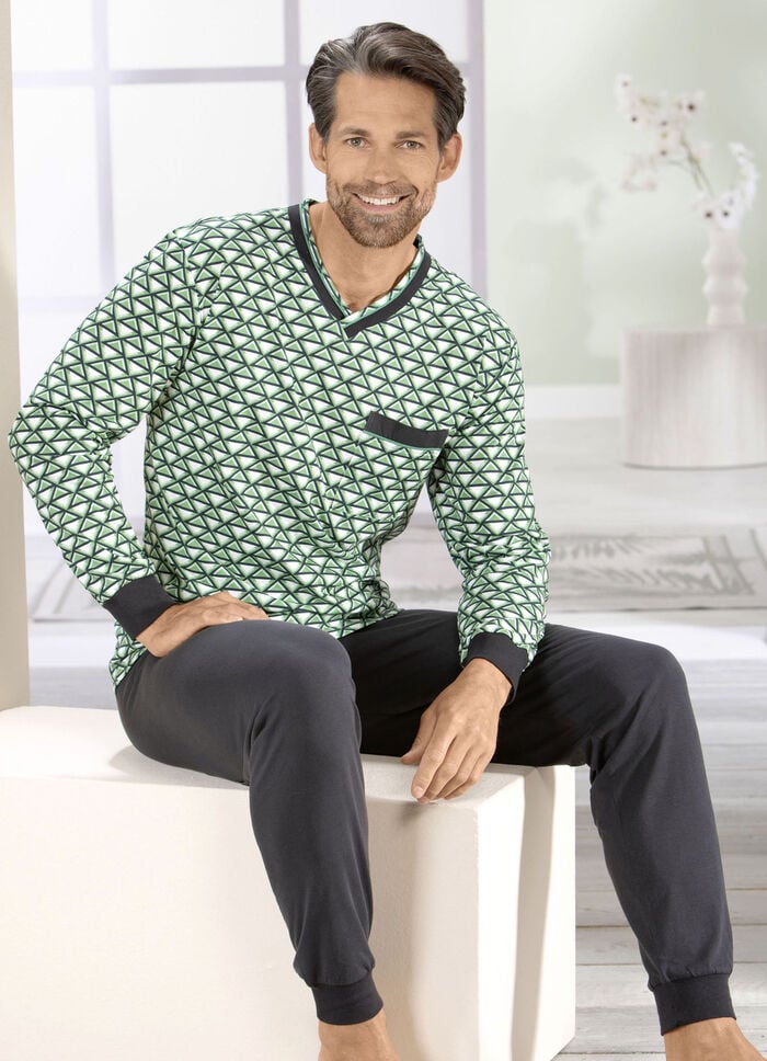 Schlafanzug mit V-Ausschnitt und  Bündchenabschlüssen 