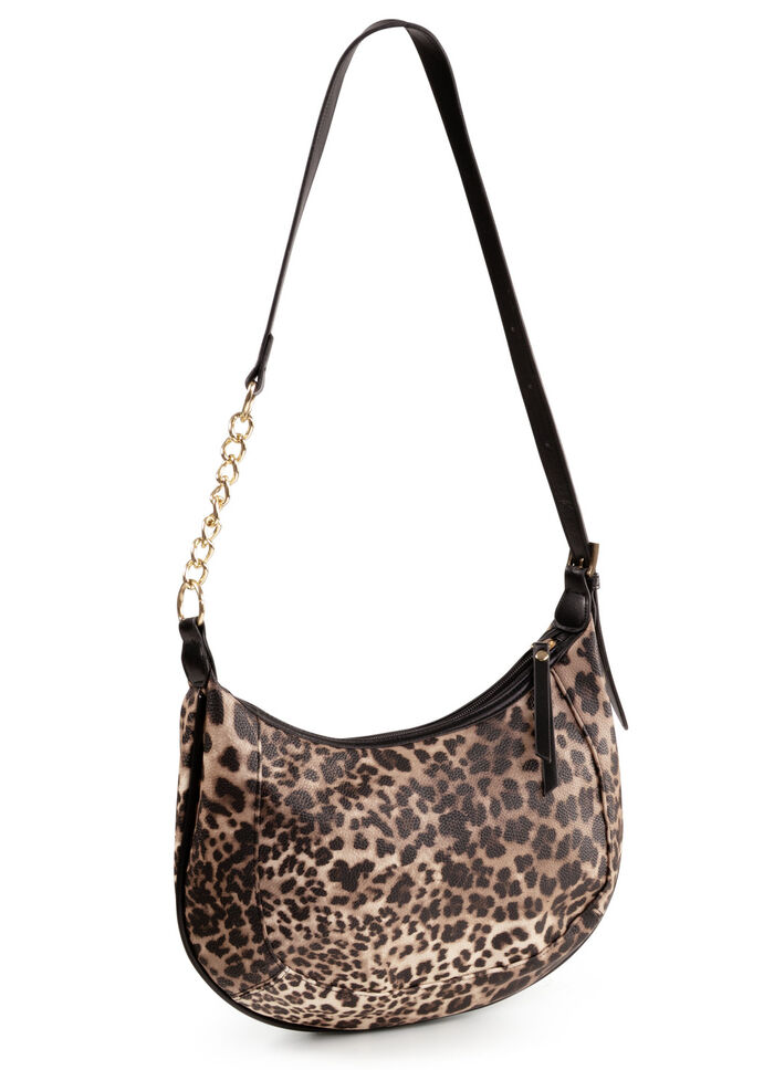 Tasche, Damen, mit verstellbarem Umhängeriemen mit Ketten-Detail BRAUN-SCHWARZ