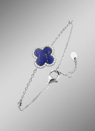 Kleeblatt-Armband mit echt Lapislazuli und synth. Zirkonia 