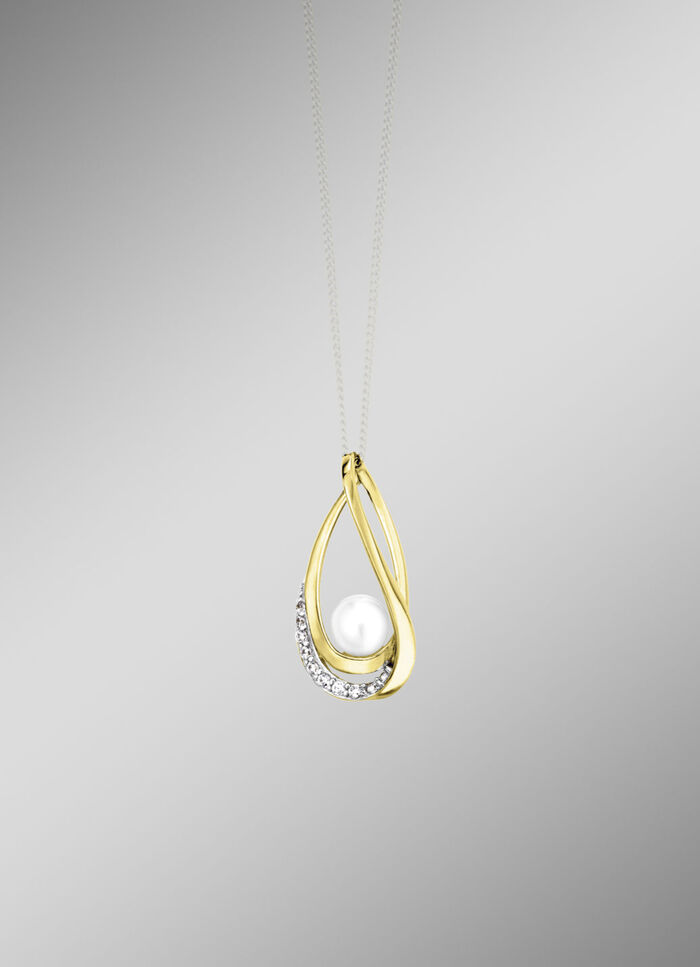 Stilvoller Anhänger mit Süßwasser-Zuchtperle und synth. Zirkonia 