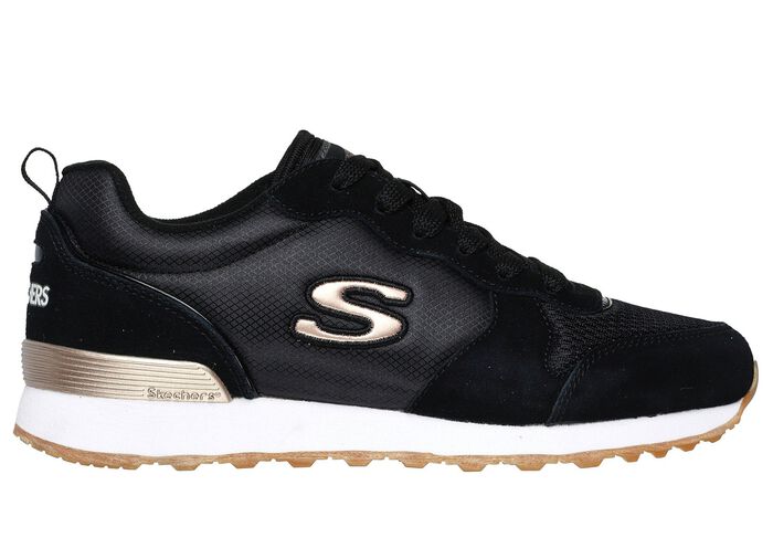 SKECHERS, sportliche Damen-Sneaker, aus Leder, Synthetik und Mesh SCHWARZ-ROS&Eacute;GOLD