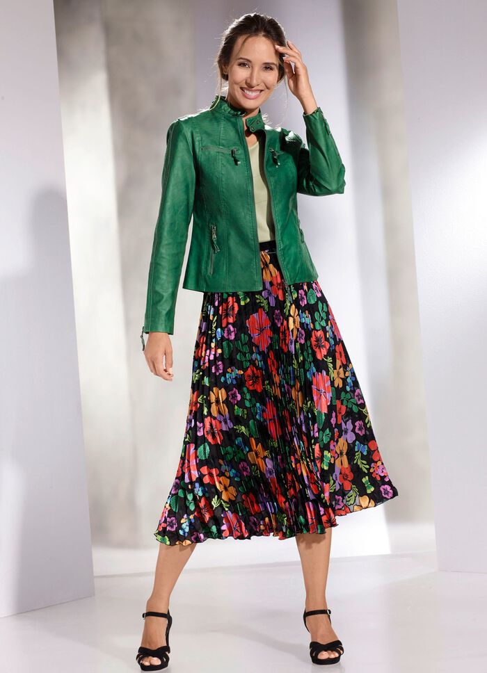 Plissee-Rock mit floraler Dessinierung 