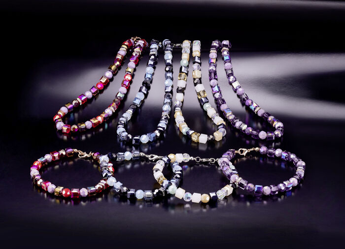 Schmuck-Set mit Kristallsteinen, 2-teilig CHAMPAGNER-WEISS-GRAU