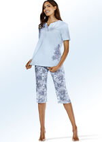 Zweierpack Schlafanz&uuml;ge mit platziertem Druck und wadenlanger Hose HELLBLAU/ROSA