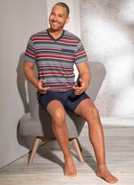 Shorty mit V-Ausschnitt, Brusttasche und garngef&auml;rbtem Ringeldessin 