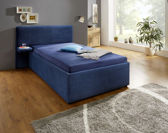 Polsterbett mit praktischer Ablage BLAU