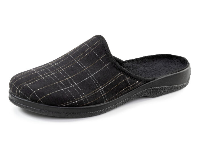 Pantoffel aus kariertem Textil SCHWARZ-BRAUN